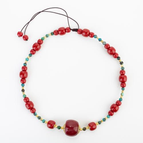 Coral Necklace, with Polyester Cord, folk style & Unisex, Length:Approx 720 mm, Sold By PC