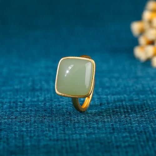 Brass Cuff Finger Ring, with Jade, Square, gold color plated, vintage & for woman, US Ring Size:6-8, Sold By PC