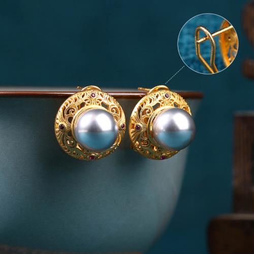 laiton boucle d oreille dormeuse, avec Acrylique, Placage de couleur d'or, Vintage & pour femme & creux, 16x16mm, Vendu par paire