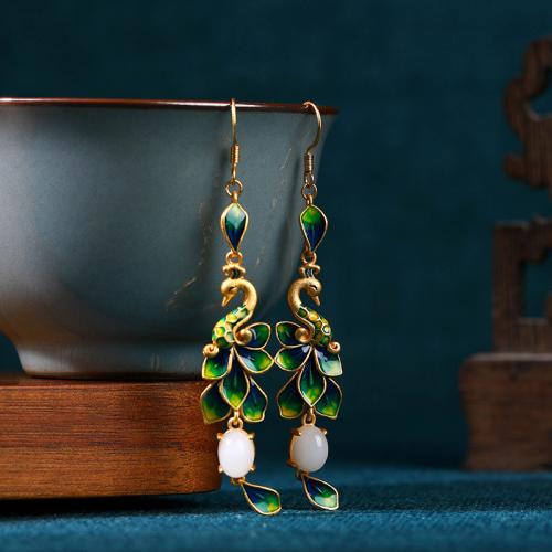 Prás Buail Earring, Peacock, dath an óir plated, seanré & do bhean & cruan, 12x74mm, Díolta De réir Péire