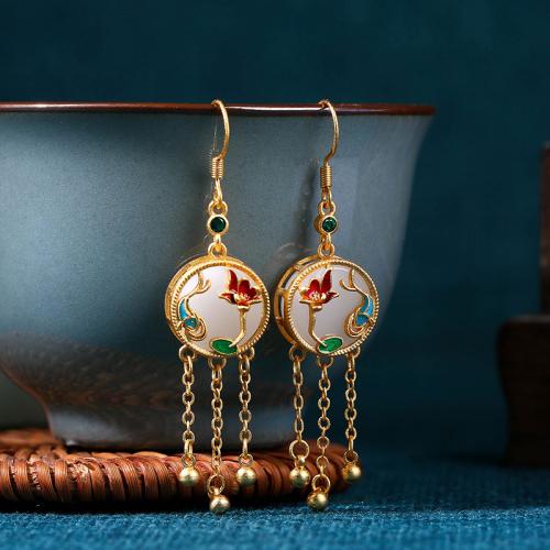 Brass Tassel Earring, with Jade, gold color plated, vintage & for woman & enamel, 13x58mm, Sold By Pair