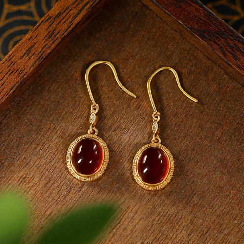 Tibetan Style Drop Earring, with Carnelian, gold color plated, vintage & for woman & with rhinestone, 12x37mm, Sold By Pair