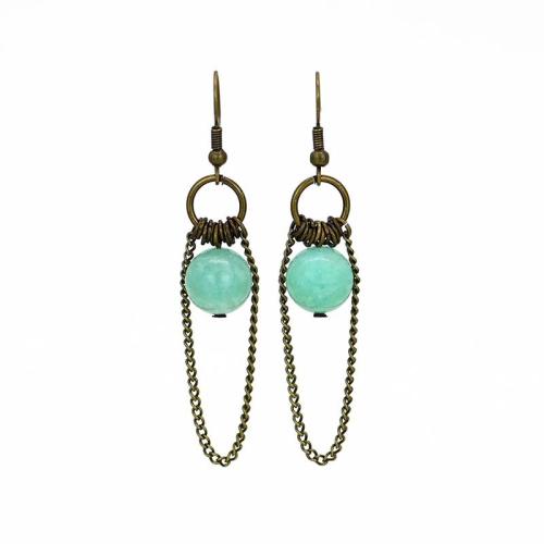 Brass Drop Earring with Natural Stone fashion jewelry & for woman 65mm Sold By Pair