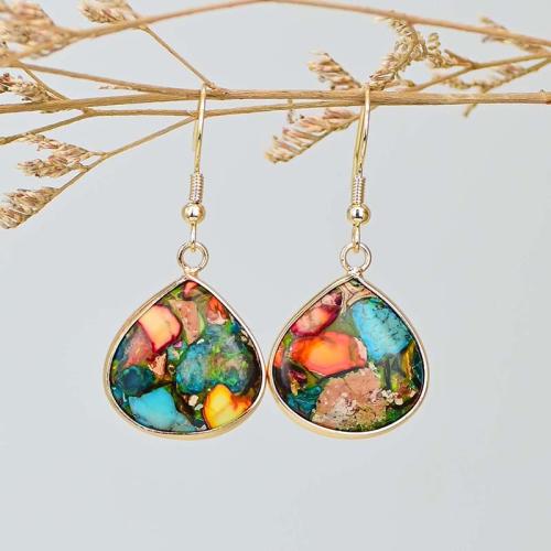 Brass Drop Earring, with Natural Stone, fashion jewelry & for woman, 35mm, Sold By Pair