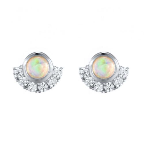 Boucles d'oreilles en laiton zircon cubique pavent, avec Opale, bijoux de mode & pavé de micro zircon & pour femme, plus de couleurs à choisir, 10mm, Vendu par paire