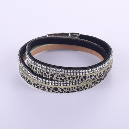 PU Leather Cord Bracelets, Tibetan Style, with PU Leather, fashion jewelry & multilayer & for woman & with rhinestone, more colors for choice, Length:Approx 19.5 cm, Sold By PC