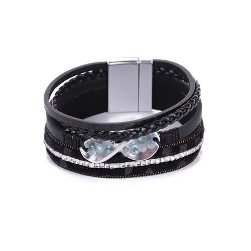 PU Leather Cord Bracelets, Tibetan Style, with PU Leather & Crystal, fashion jewelry & multilayer & for woman, more colors for choice, Length:Approx 19.5 cm, Sold By PC