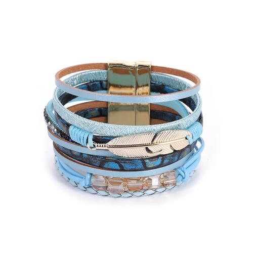 PU cavo bracciali, lega in zinco, with PU, gioielli di moda & multistrato & per la donna & con strass, nessuno, Lunghezza Appross. 19 cm, Venduto da PC