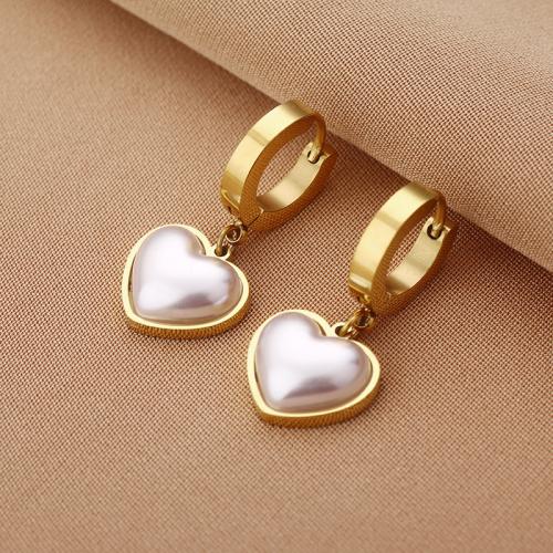 Titanium Steel  Earring, with Plastic Pearl, fashion jewelry & for woman, more colors for choice, 29x13mm, Sold By Pair