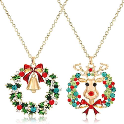 Christmas Necklaces, Tibetan Style, with 8.1cm extender chain, Christmas Design & different styles for choice & for woman & with rhinestone, Length:Approx 31 cm, Sold By PC