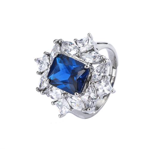 Bague en laiton, bijoux de mode & pour femme & avec strass, bleu, Vendu par PC