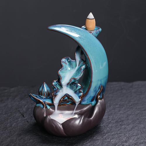 Backflow Incense Burner, Porcelain, half handmade, for home and office & durable, 115x84x149mm, Sold By PC