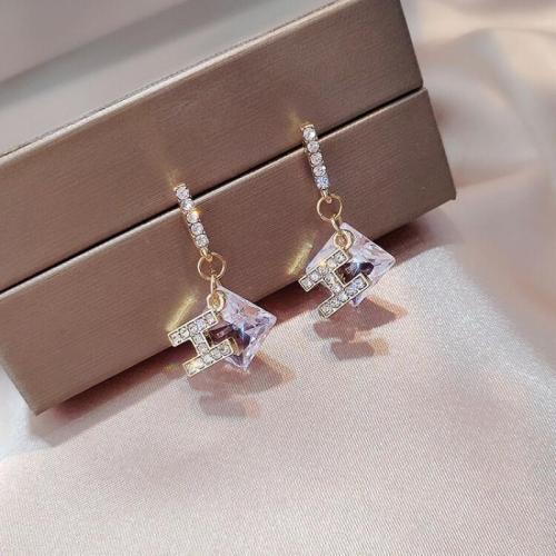 Tibetan Style Stud Earring, with Cubic Zirconia, fashion jewelry & for woman & with rhinestone, 14x30mm, Sold By PC