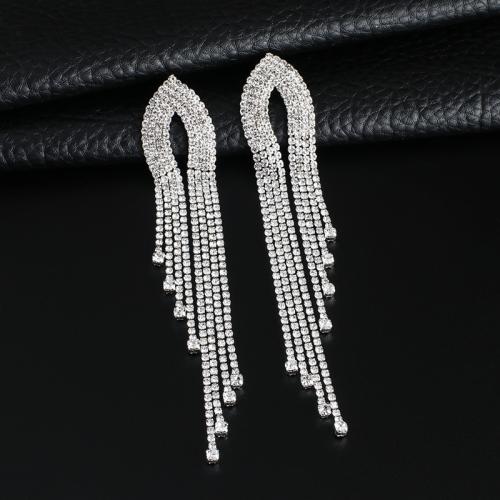 Boucle d'oreille dormeuse en alliage de zinc, bijoux de mode & pour femme & avec strass, 125x24mm, Vendu par paire