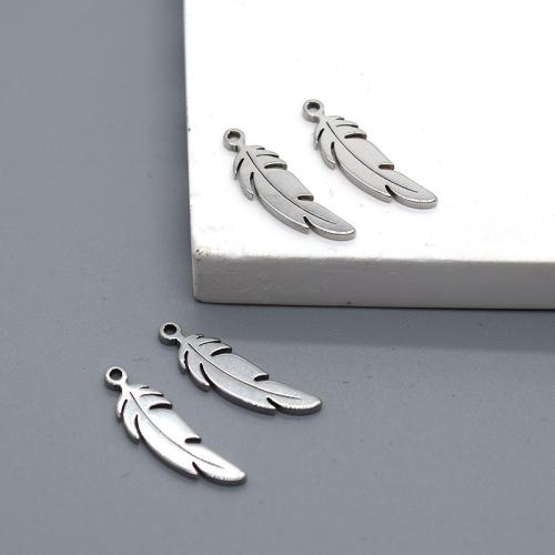 Stainless Steel Pendants, 304 Stainless Steel, Feather, DIY, original color, 6PCs/Bag, Sold By Bag