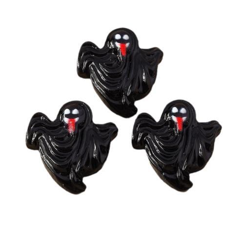 Fashion Halloween Pendant, Resin, Ghost, printing, Halloween Design & DIY, black, 18x20mm, Approx 100PCs/Bag, Sold By Bag