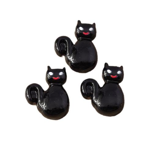 Fashion Halloween Pendant Resin Cat printing Halloween Design & DIY black Approx Sold By Bag