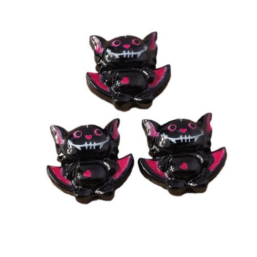 Art- und Weisehalloween-Anhänger, Harz, Fledermaus, Drucken, Design für Halloween & DIY, schwarz, 17x17mm, ca. 100PCs/Tasche, verkauft von Tasche