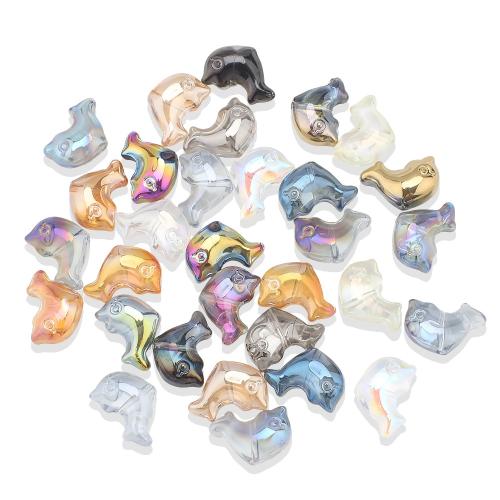 Fashion Glass Beads, Dolphin, colorful plated, DIY, more colors for choice, 16x11mm, 30PCs/Bag, Sold By Bag