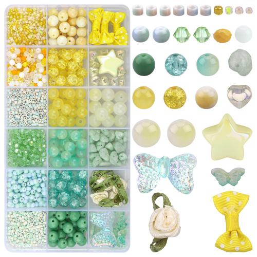 Fashion Glass Beads, with Plastic Box, DIY & 18 cells, more colors for choice, 190x96x18mm, Sold By Box