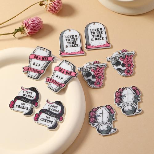 Fashion Halloween Pendant, Acrylic, printing, Halloween Design & Different Shape for Choice & DIY, more colors for choice, Approx 100PCs/Bag, Sold By Bag