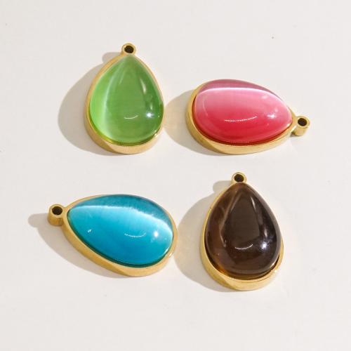 Stainless Steel Pendants, 304 Stainless Steel, with Cats Eye, Teardrop, Vacuum Ion Plating, DIY, more colors for choice, 14.50x22mm, Sold By PC