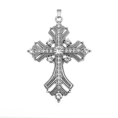 Tibetan Style Rhinestone Pendants, Cross, silver color plated, DIY & with rhinestone, more colors for choice, nickel, lead & cadmium free, 55x75mm, Sold By PC