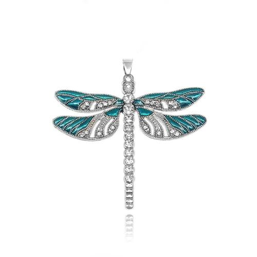 Zinc Alloy Rhinestone Pendants Dragonfly silver color plated DIY & enamel & with rhinestone nickel lead & cadmium free Sold By PC