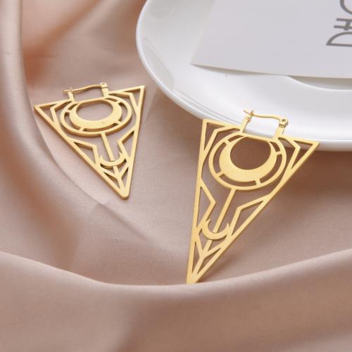 Stainless Steel Lever Back Earring, 304 Stainless Steel, Triangle, plated, for woman & hollow, more colors for choice, Sold By Pair