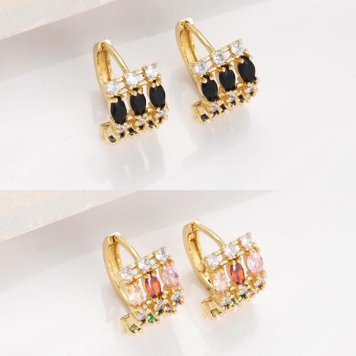 Boucles d'oreilles en laiton zircon cubique pavent, Placage de couleur d'or, pavé de micro zircon & pour femme, plus de couleurs à choisir, protéger l'environnement, sans nickel, plomb et cadmium, Vendu par paire