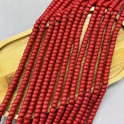 Perles naturelles de coquillage d'eau douce , coquille, Rond, DIY, rouge, 6x4mm, 102PC/brin, Vendu par brin