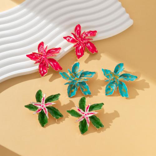 Tibetan Style Stud Earring, Flower, plated, fashion jewelry & enamel, more colors for choice, nickel, lead & cadmium free, 57x53mm, Sold By Pair