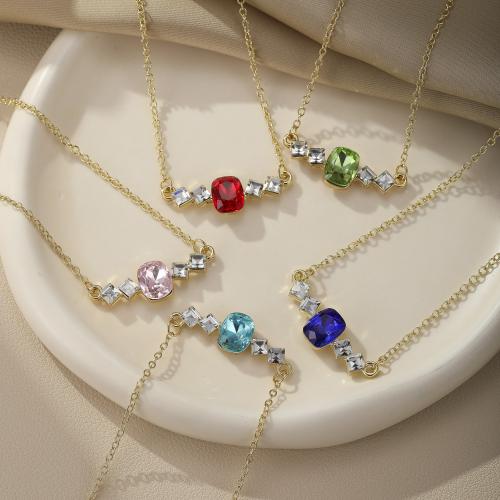 Collier en laiton cubique Zircon Micro Pave, avec 7cm chaînes de rallonge, Placage de couleur d'or, bijoux de mode & pavé de micro zircon, plus de couleurs à choisir, protéger l'environnement, sans nickel, plomb et cadmium, Longueur:39 cm, Vendu par PC