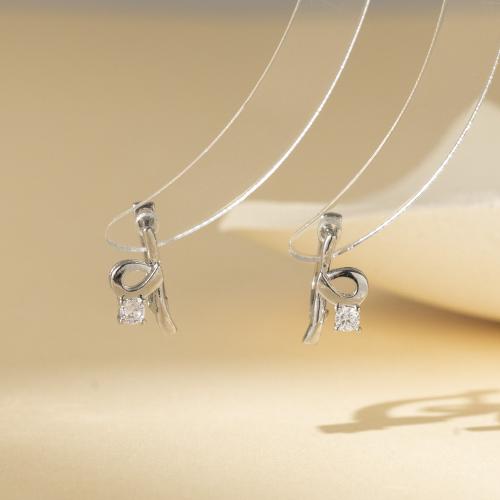 Boucles d'oreilles en laiton zircon cubique pavent, Placage de couleur argentée, bijoux de mode & pavé de micro zircon, argent, protéger l'environnement, sans nickel, plomb et cadmium, 5x10mm, Vendu par paire