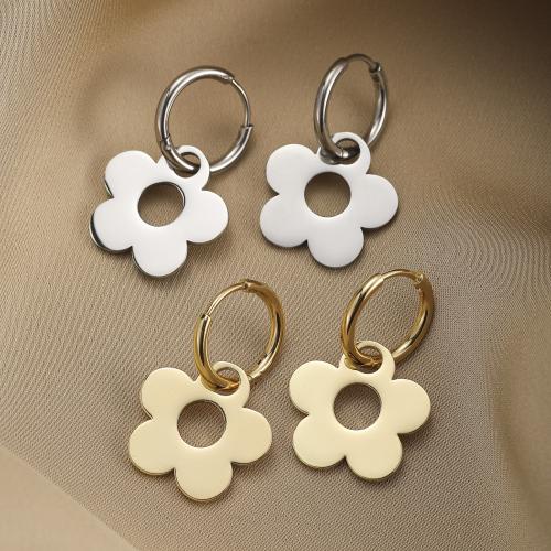 Stainless Steel Drop Earring, 304 Stainless Steel, Flower, plated, fashion jewelry, more colors for choice, 17x28mm, Sold By Pair