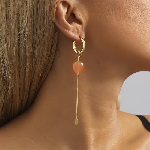 Brass Drop Earring, with Natural Stone, gold color plated, fashion jewelry, golden, nickel, lead & cadmium free, Sold By Pair