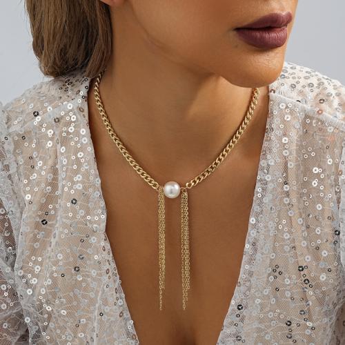 Zinc Alloy Jewelry Necklace with Plastic Pearl gold color plated fashion jewelry golden nickel lead & cadmium free Sold By PC