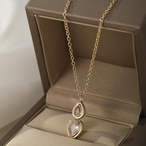 Cubic Zircon Micro Pave Brass Necklace gold color plated fashion jewelry & micro pave cubic zirconia golden nickel lead & cadmium free Sold By PC