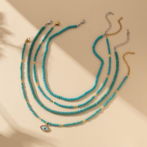 Glass Seed Beads Necklace Seedbead with Iron fashion jewelry & with rhinestone blue nickel lead & cadmium free Sold By PC