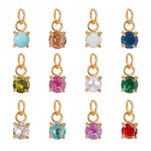 Stainless Steel Pendants, 304 Stainless Steel, with Cubic Zirconia, gold color plated, 12 pieces & DIY, mixed colors, Sold By Set