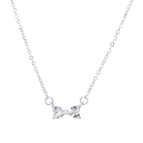 Zinc Alloy Jewelry Necklace Bowknot plated micro pave cubic zirconia & for woman Length Approx 41-50 cm Sold By PC