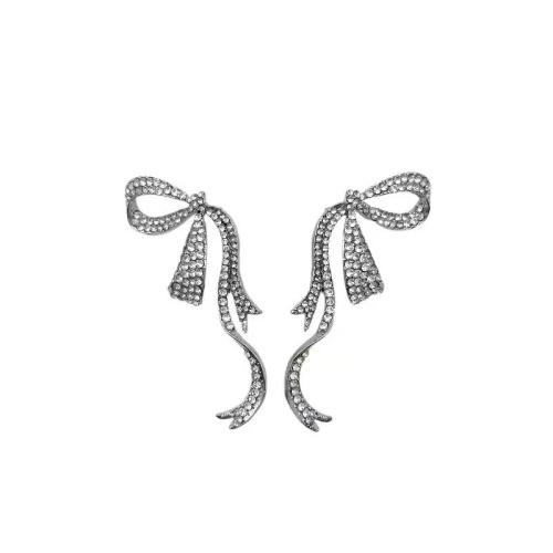 Tibetan Style Stud Earring, Bowknot, plated, micro pave cubic zirconia & for woman, silver color, Sold By Pair