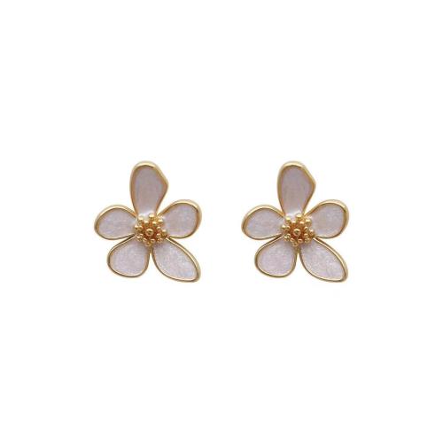 Tibetan Style Stud Earring, petals, plated, for woman & enamel, gold, Sold By Pair