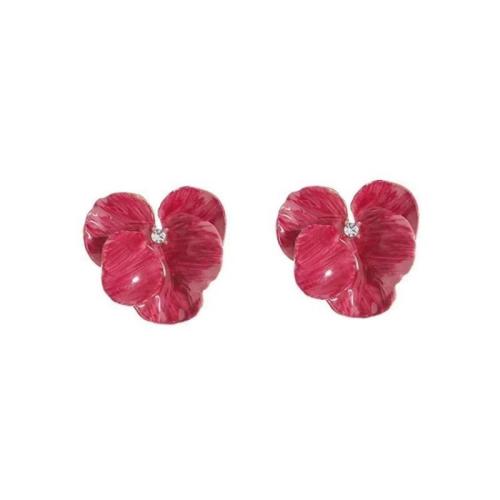 Tibetan Style Stud Earring, petals, plated, micro pave cubic zirconia & for woman & enamel, more colors for choice, Sold By Pair