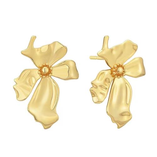 Tibetan Style Stud Earring, petals, plated, for woman, golden, Sold By Pair