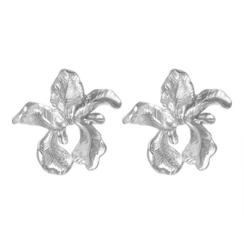 Tibetan Style Stud Earring, plated, for woman, silver color, 25x23mm, Sold By Pair