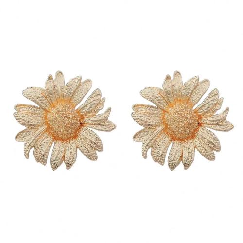 Tibetan Style Stud Earring, Sunflower, plated, for woman, gold, 62x62mm, Sold By Pair