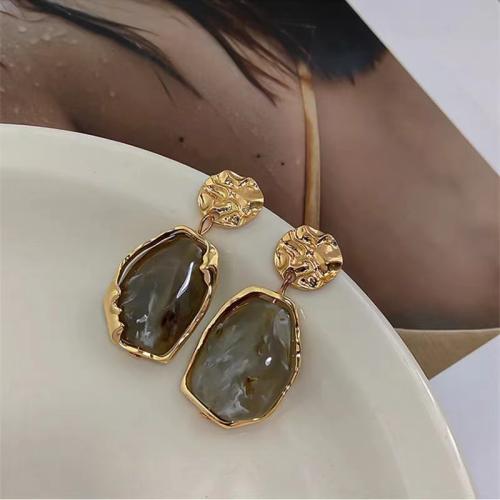 Tibetan Style Stud Earring, with Gemstone, plated, for woman, more colors for choice, Sold By Pair