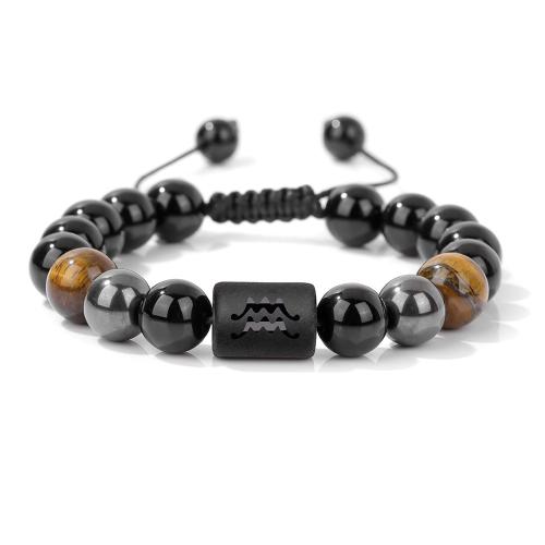 Natural Tiger Eye Bracelets, with Wax Cord, Zodiac symbols jewelry & Unisex & different designs for choice, more colors for choice, Length:Approx 19 cm, Sold By PC