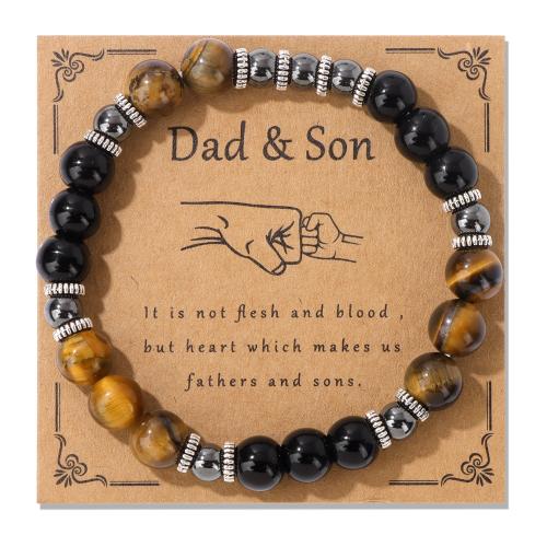 Gemstone Armbånd, Zinc Alloy, med Tiger Eye & Hæmatit, håndlavet, Unisex, blandede farver, Solgt af PC